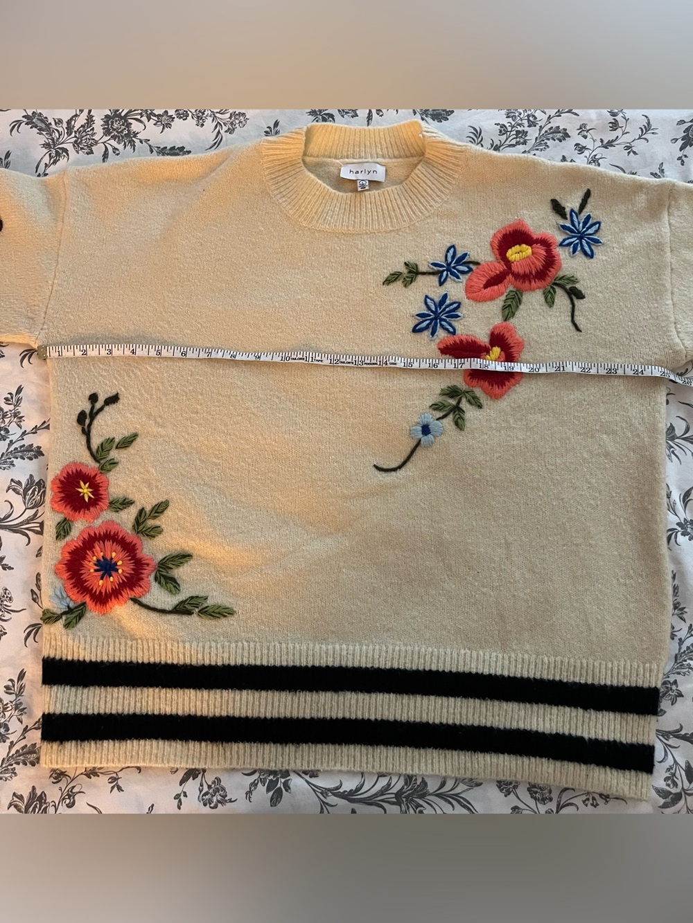 Anthropologie Harlyn Gardenstripe Embroidered Pullover size Large - Picture 6 of 13